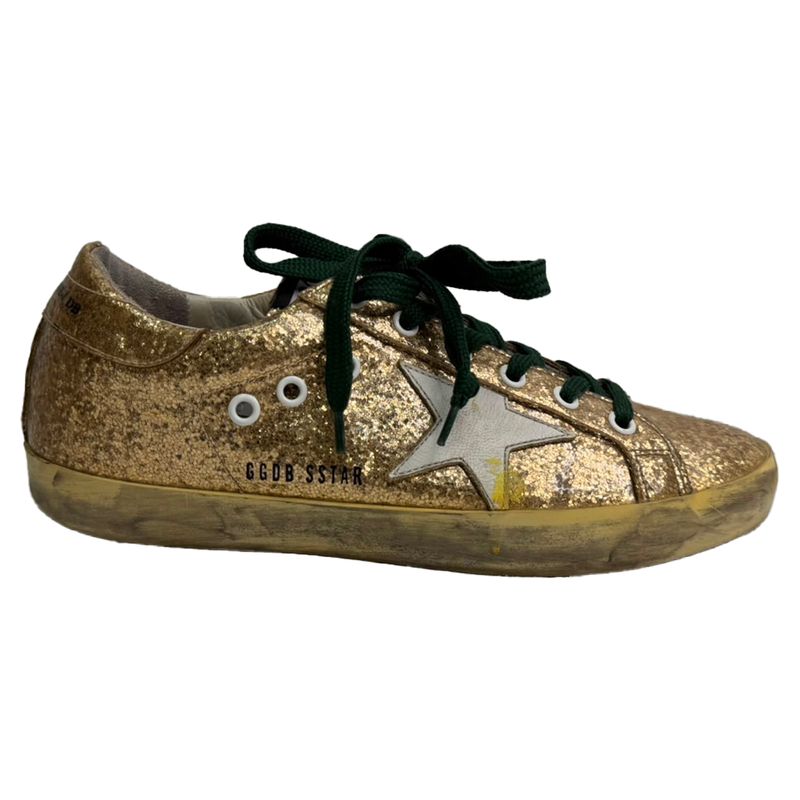 Golden Goose Super Star Low-Top Sneakers In Metallic Gold Glitter
